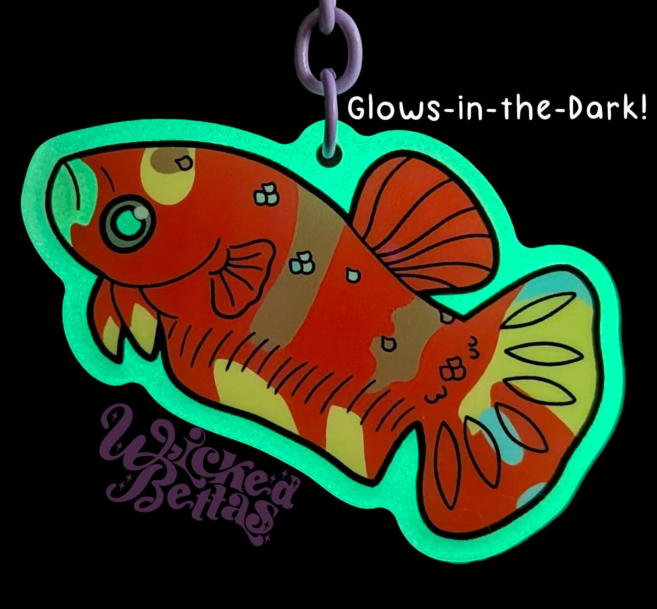 Glow-in-the-dark female betta fish keychain