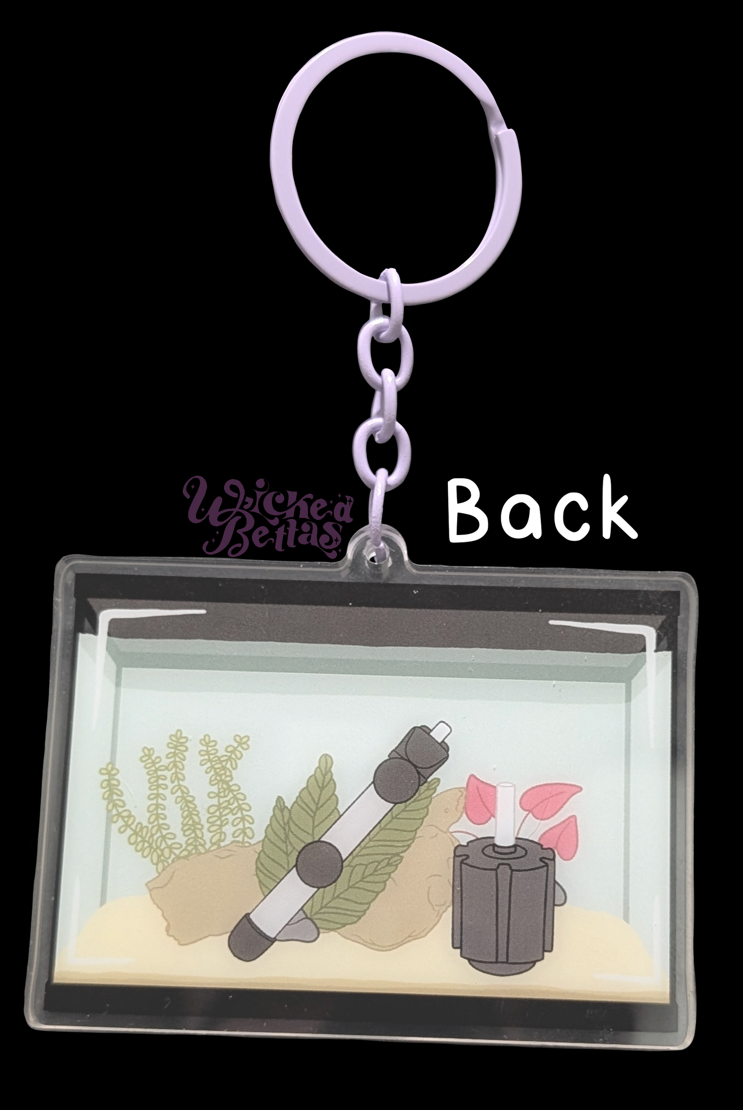 Fish tank shaker charm with moveable betta fish and food charms