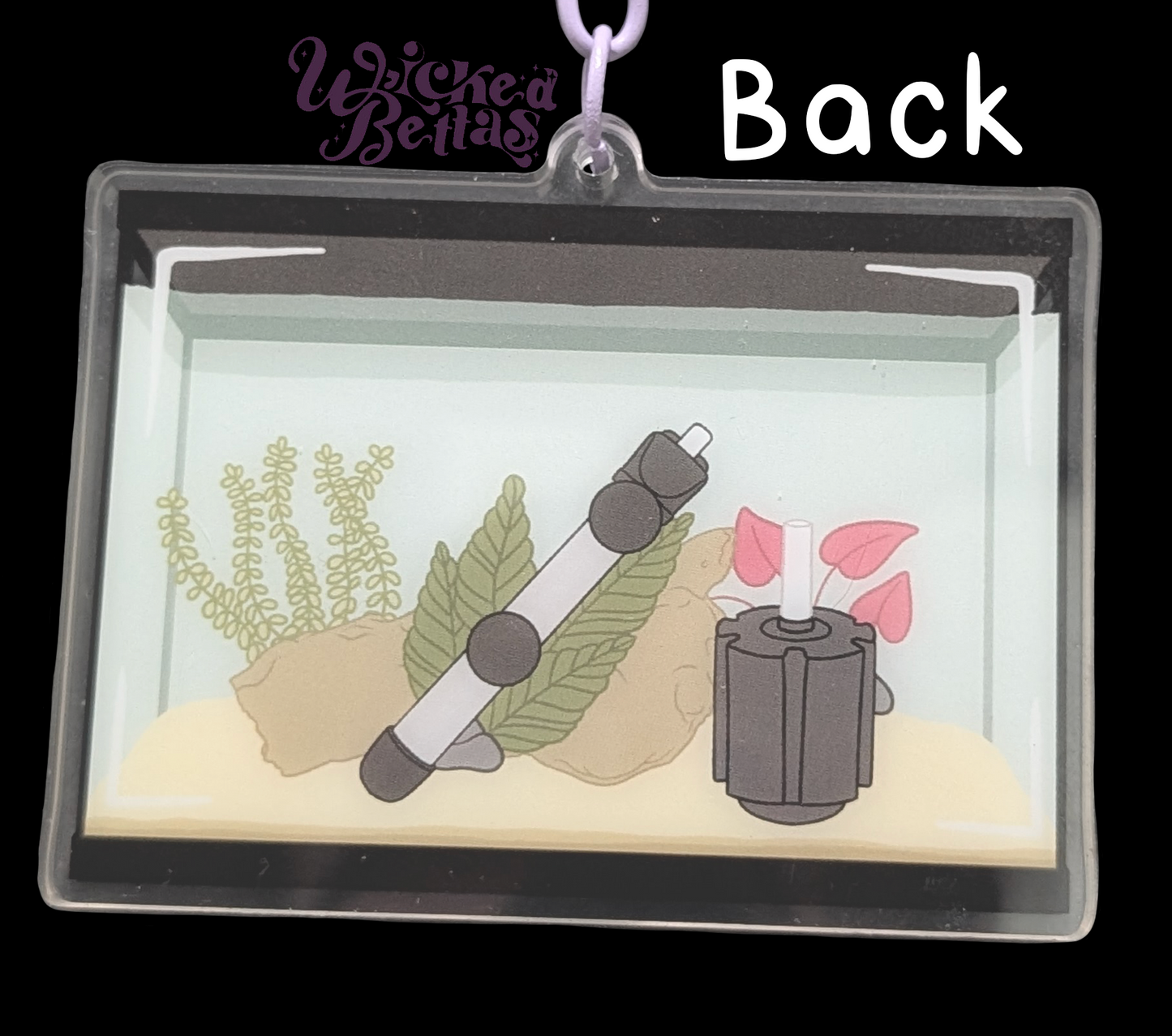 Fish tank shaker charm with moveable betta fish and food charms